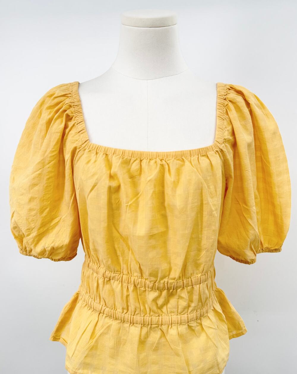Madewell Yellow Smocked Top Puff Sleeve Blouse Boho Peasant Shirt S